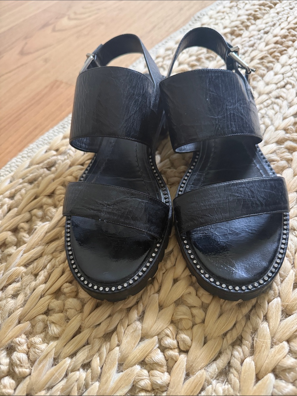 Dior Black Leather Studded Strap Sandals with Ankle Buckle - Picture 6 of 6